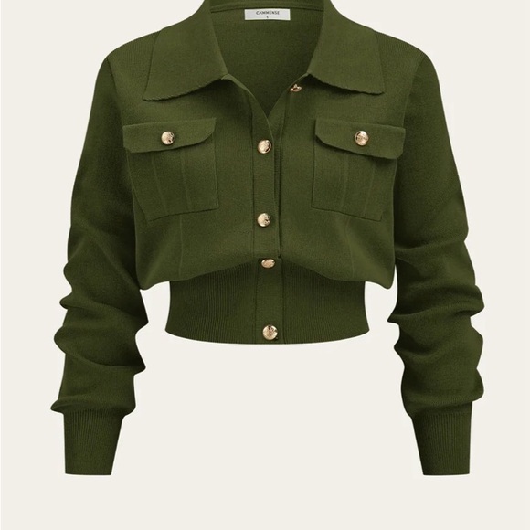 Commense Olive Green Button-Front Midi Skirt with Pocket Flaps - Picture 3 of 4